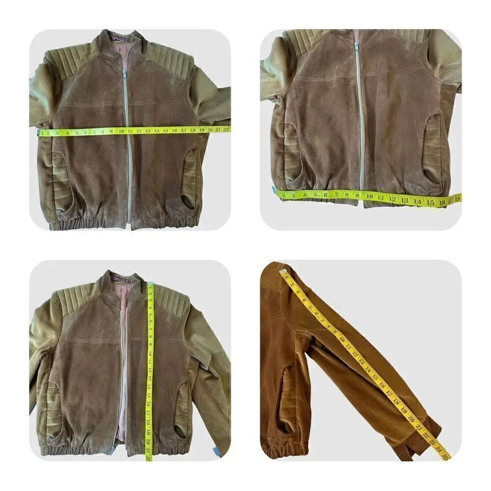GALVEZ Vintage Copper Brown Suede & Corduroy Zip Front Jacket Size 13/14